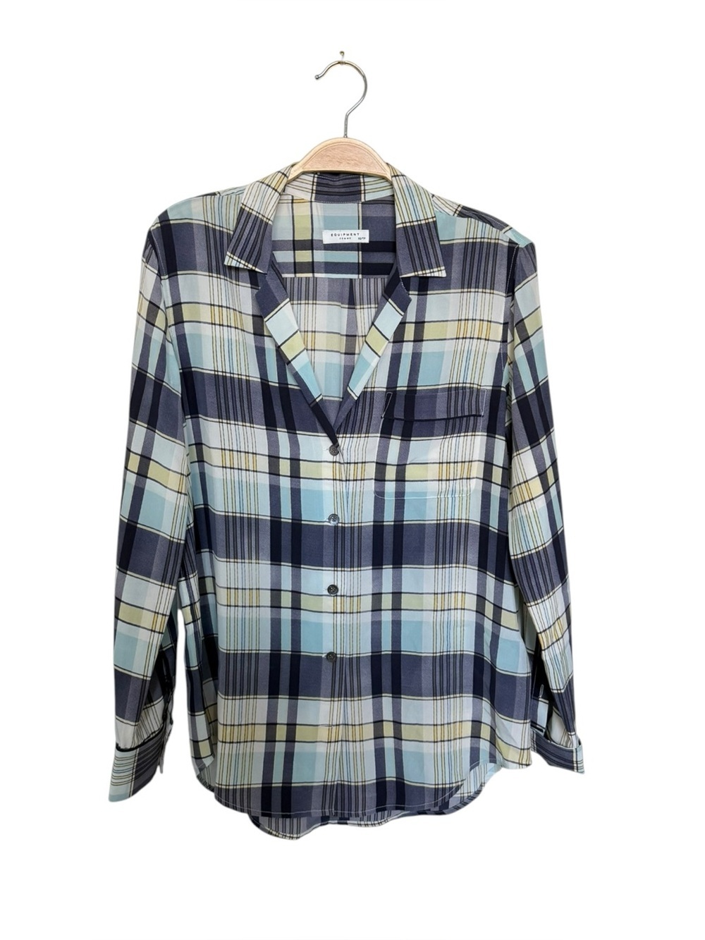 Equipment Femme Silk Plaid Button Down Blouse Blue Multi XS